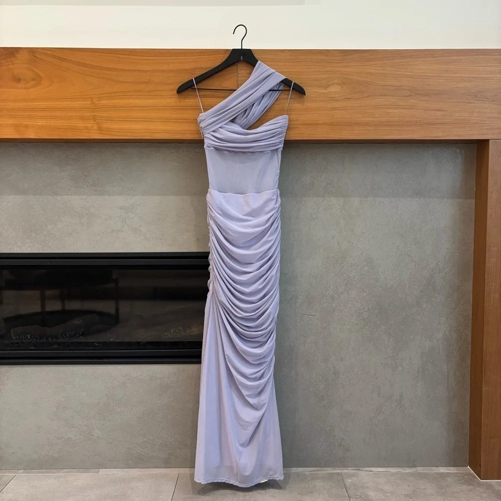 NWT Abercrombie‎ & Fitch Mesh Asymmetrical Off The Shoulder Maxi Dress, Size XXS